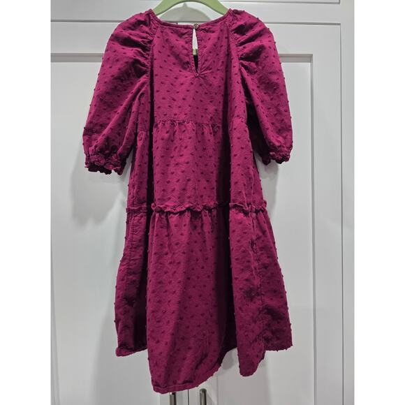 Art Class Burgundy Textured Dot Puff Sleeve Tiered Dress Girls  - Size 4T - Picture 4 of 9